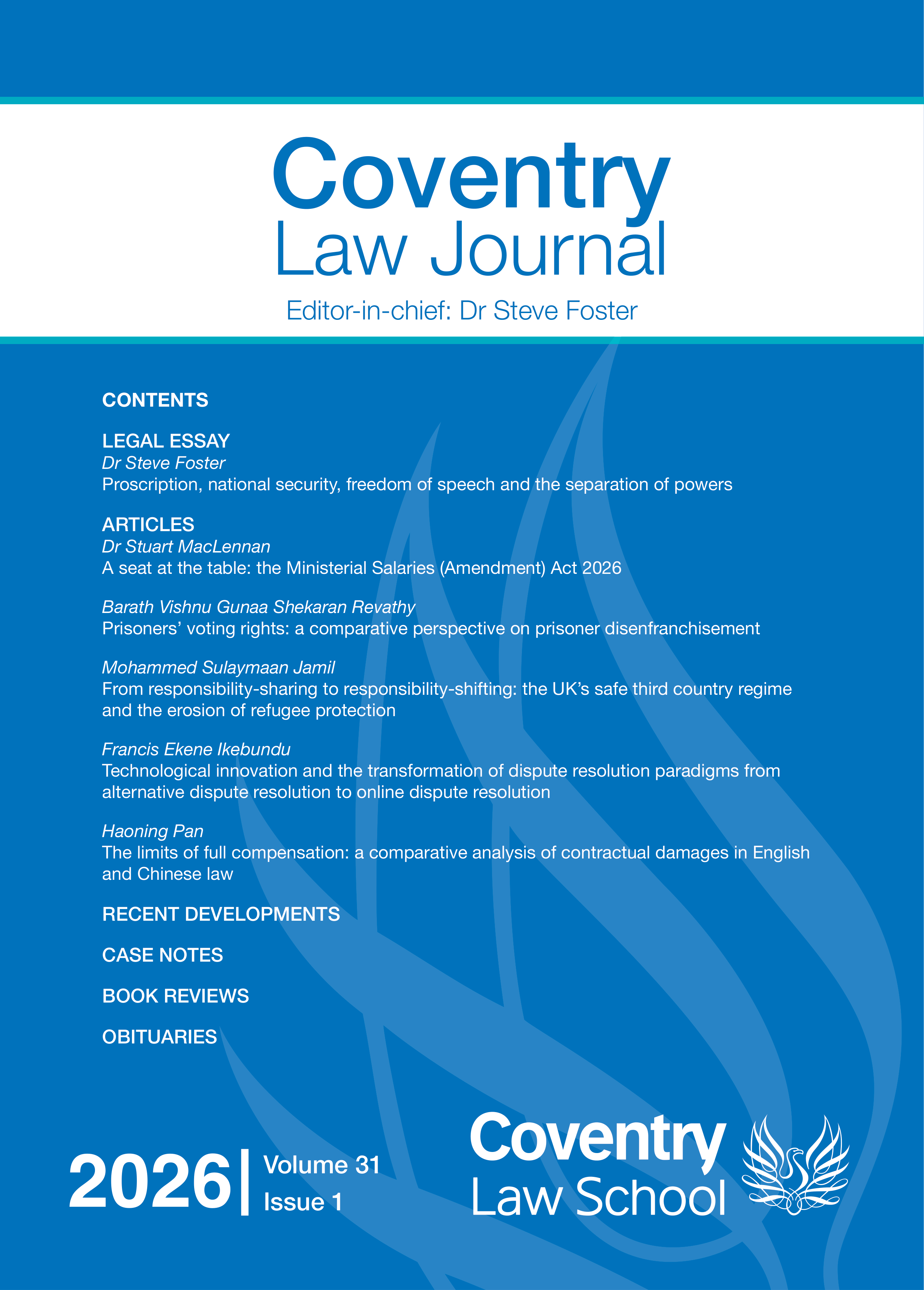 Coventry Law Journal, Volume 31(1), July 2026
