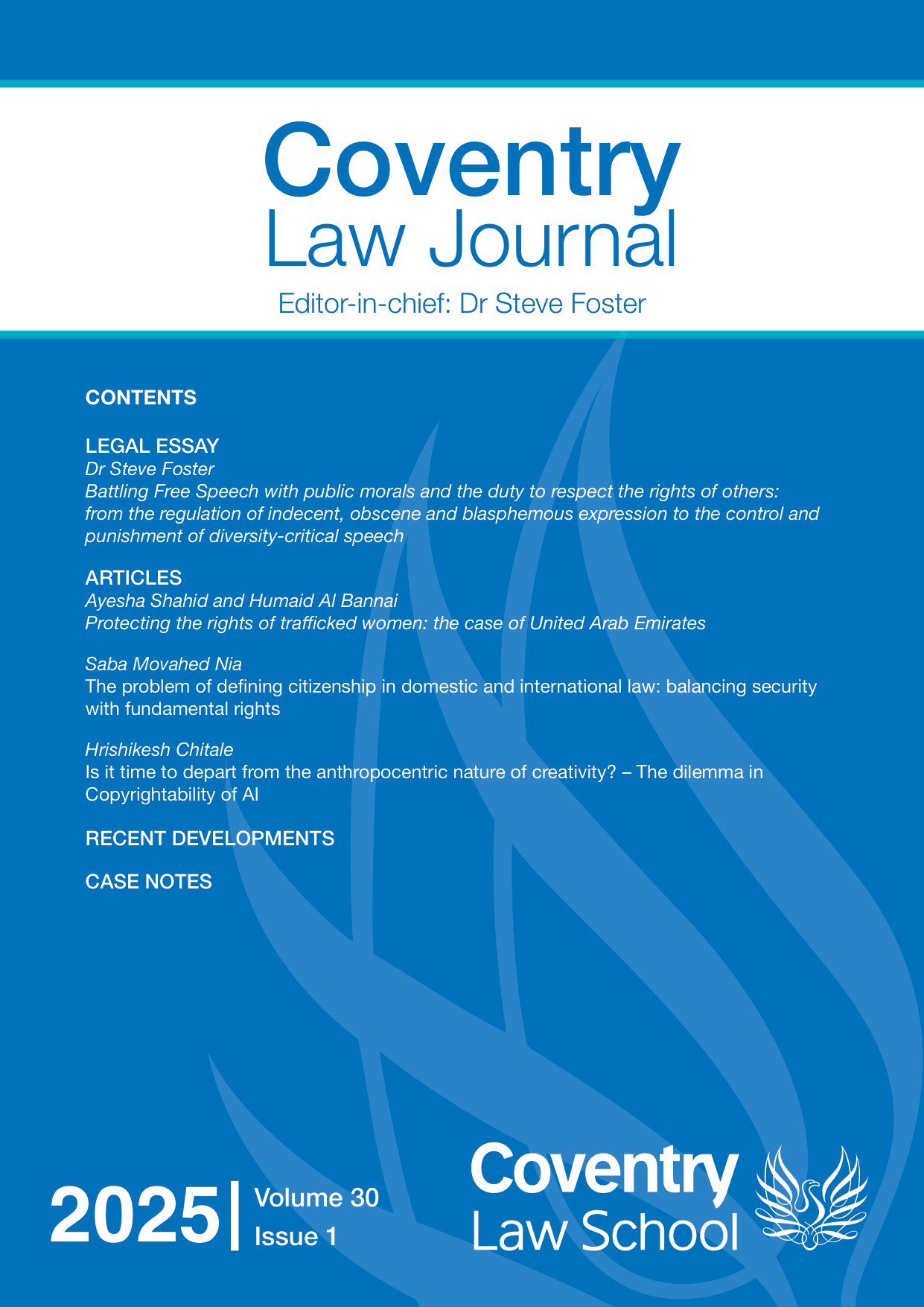 Cover of Coventry Law Journal, Volume 30 Issue 1, July 2025