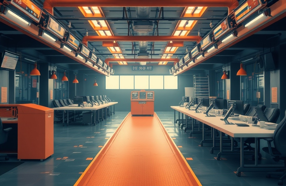 An industrial AI research workplace with an orange theme